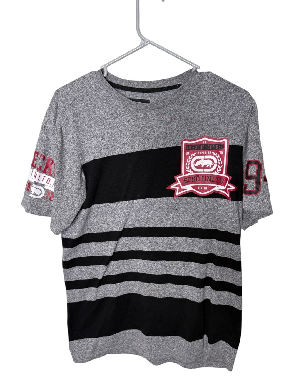 Eckō Unltd. Gray Black Medium Short Sleeve Striped T-Shirt